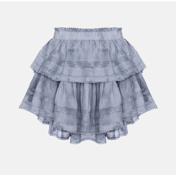 LoveShackFancy XS Blue Tiered Lace Mini Skirt | Cotton, Elastic Waist, Sold Out - Picture 3 of 13